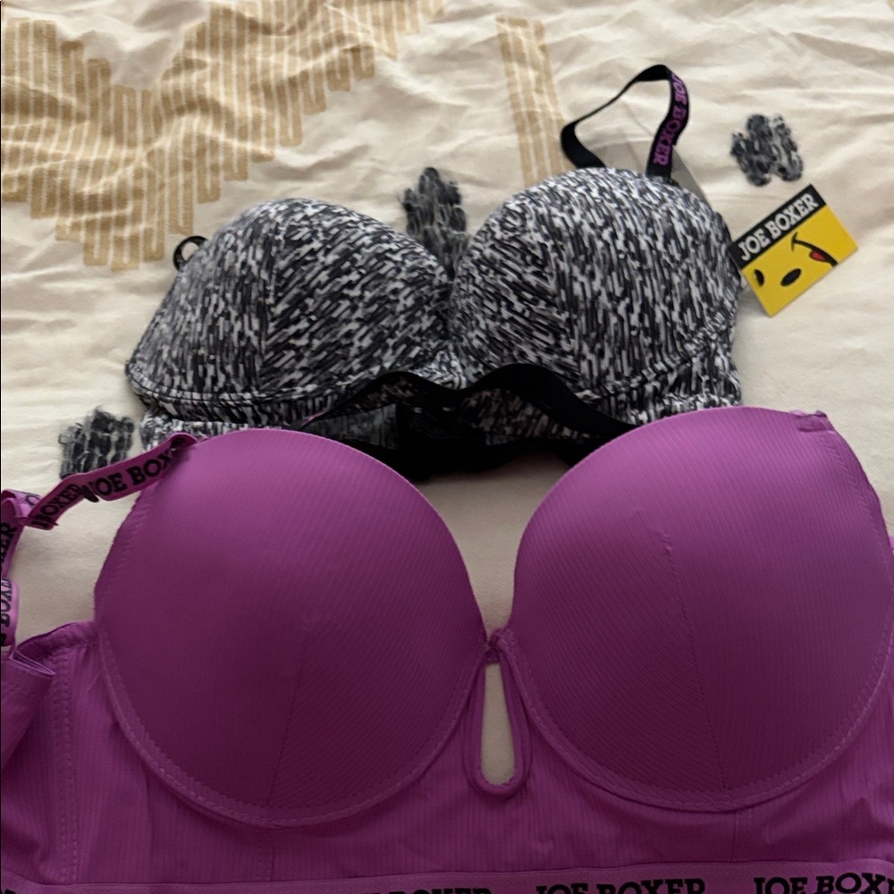 Joe Boxer Women's Bra Set - Purple and Black Pattern